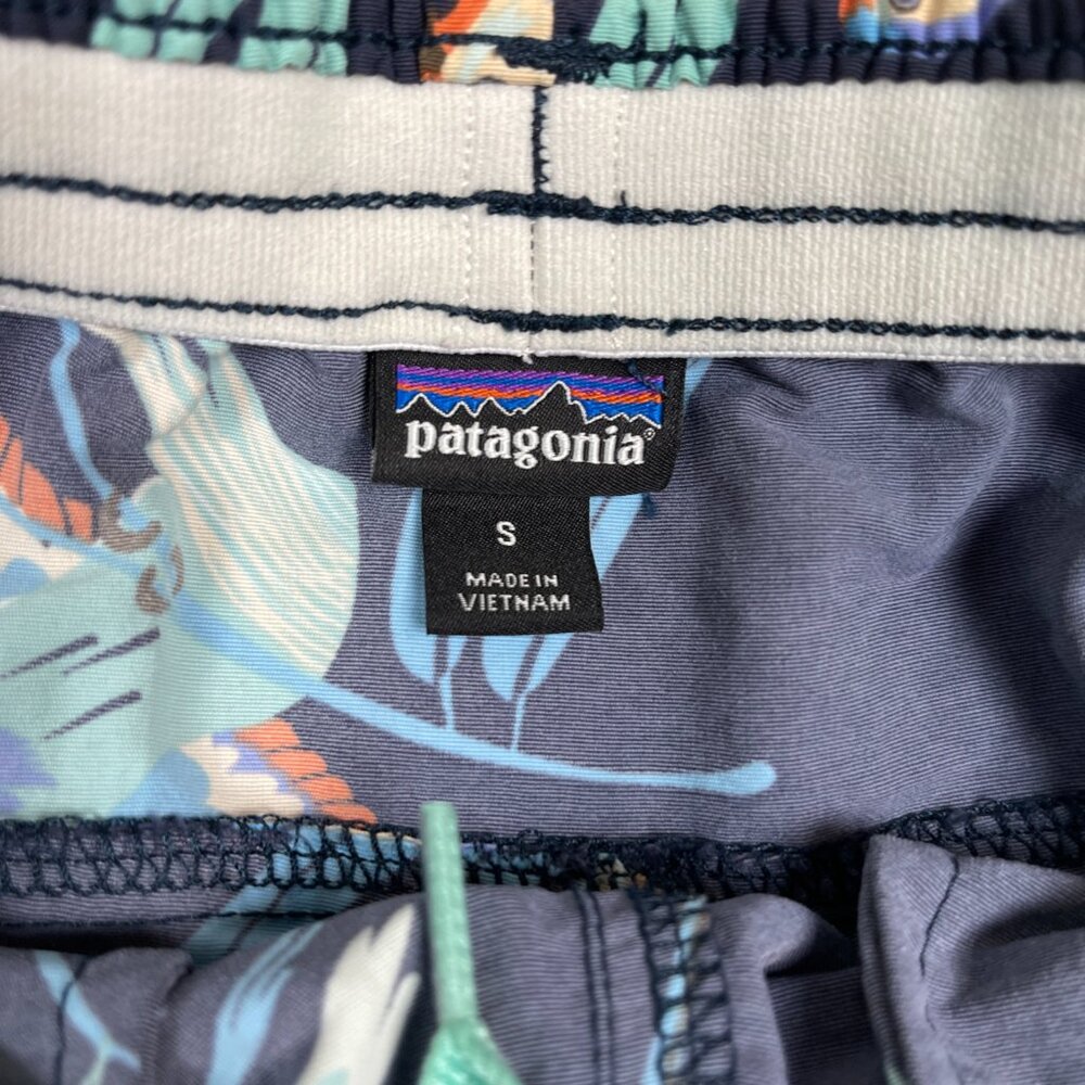 Patagonia Shorts Womens S Blue Pann Parrots Navy Nylon Drawstring Tropical Swim - Picture 5 of 10